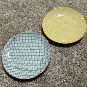 Bloomingville Plates 8’ Carla & Susie Print Appetizer Desserts Blue & Yellow (2)